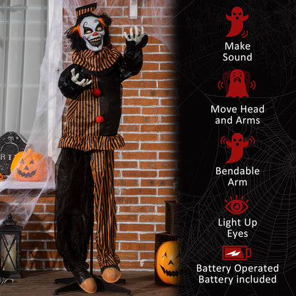 67inch Life Size Outdoor Halloween Decorations Talking Circus Clown, Animatronic Animated Prop, Decor With Sound And Motion Activated Light Up Eyes, Laughter