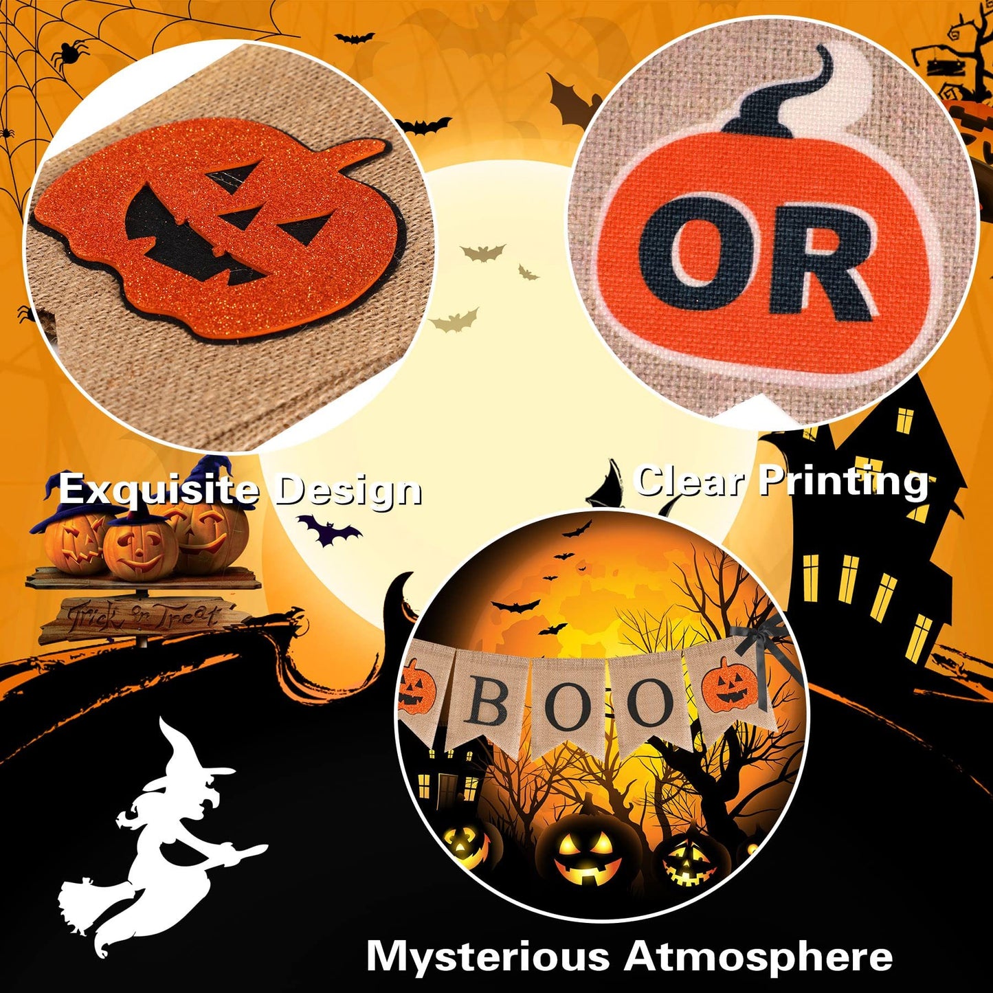 Halloween Burlap Banner Halloween Party Mantel Wall Hanging Supplies For Home Farmhouse Patio-Selling On Amazon Is Prohibited