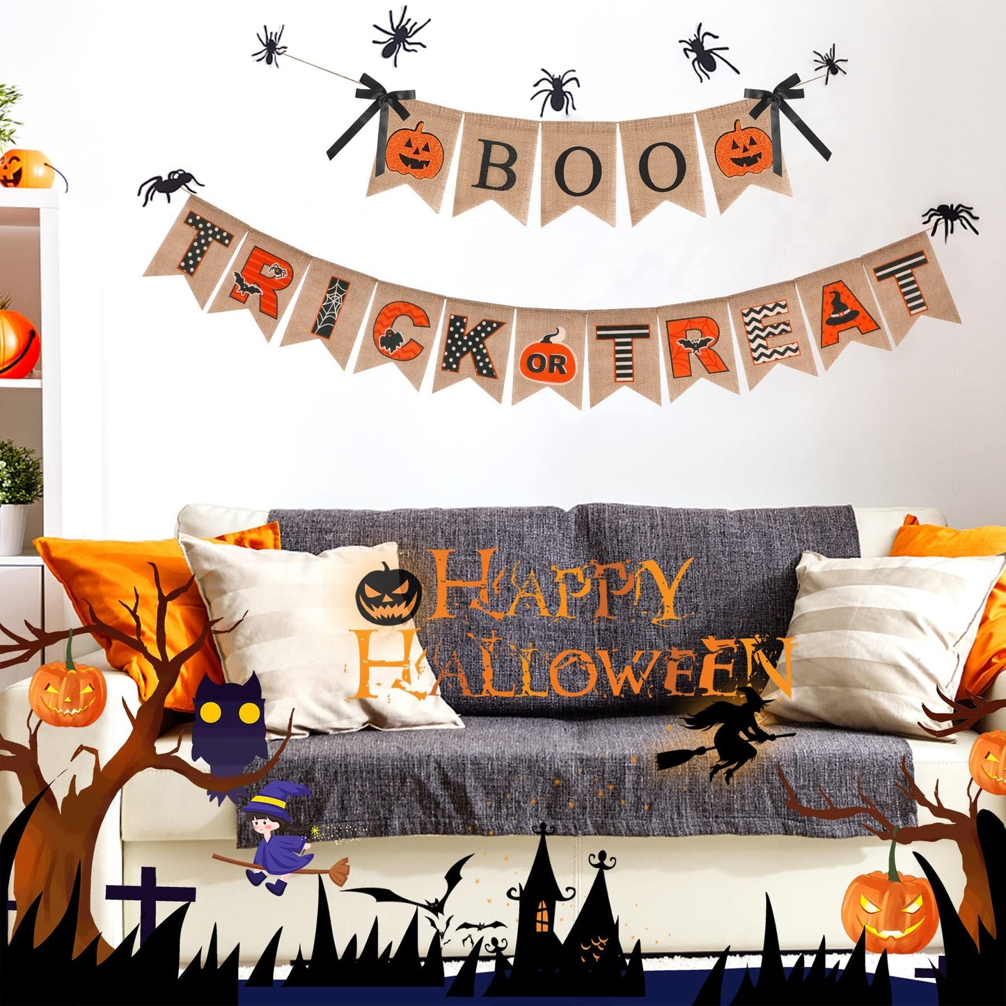 Halloween Burlap Banner Halloween Party Mantel Wall Hanging Supplies For Home Farmhouse Patio-Selling On Amazon Is Prohibited