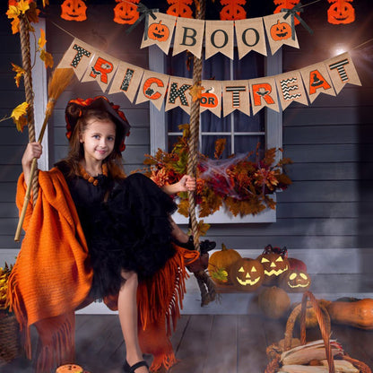 Halloween Burlap Banner Halloween Party Mantel Wall Hanging Supplies For Home Farmhouse Patio-Selling On Amazon Is Prohibited