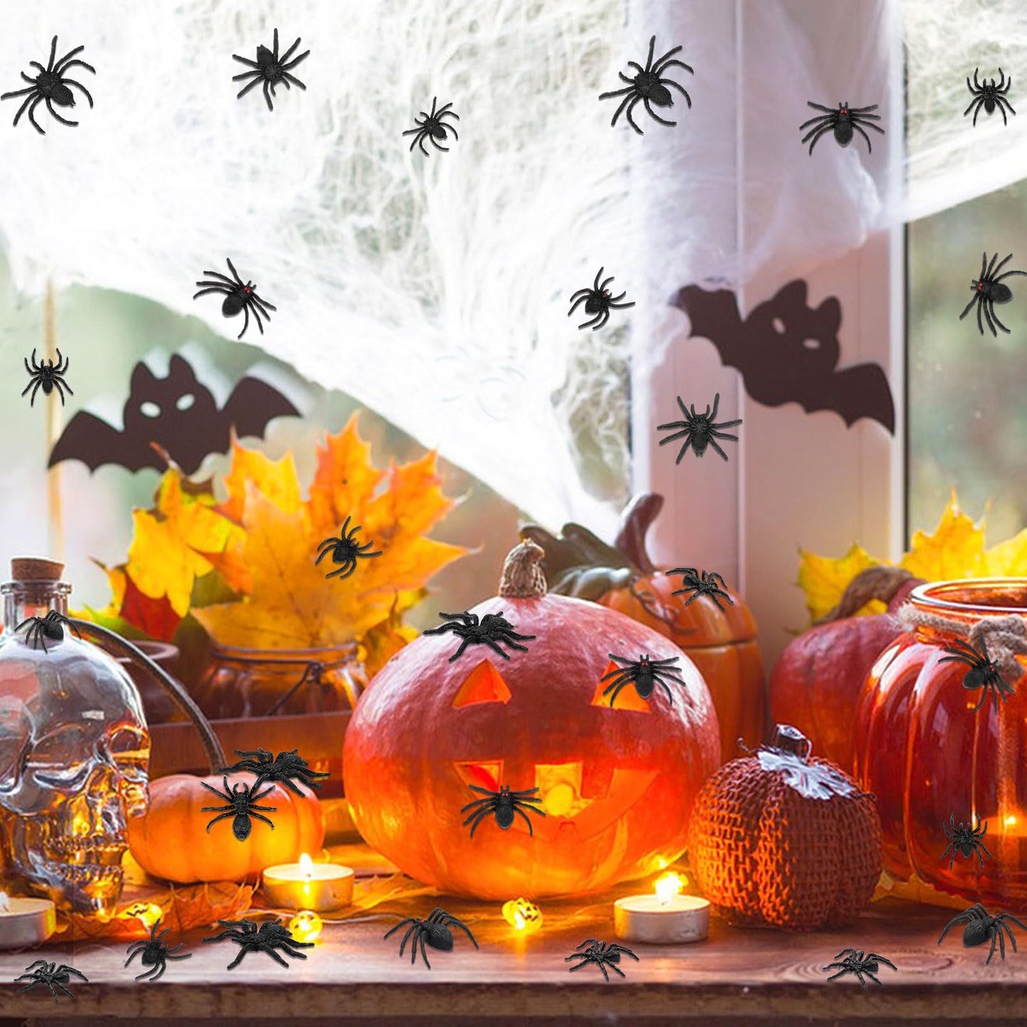 Plastic Spiders, 40 PCS Black Realistic Plastic Fake Scary Spiders Halloween Prank Props Halloween Spider Large And Small Fake Spider-Cannot Be Listed On Amazon Platform
